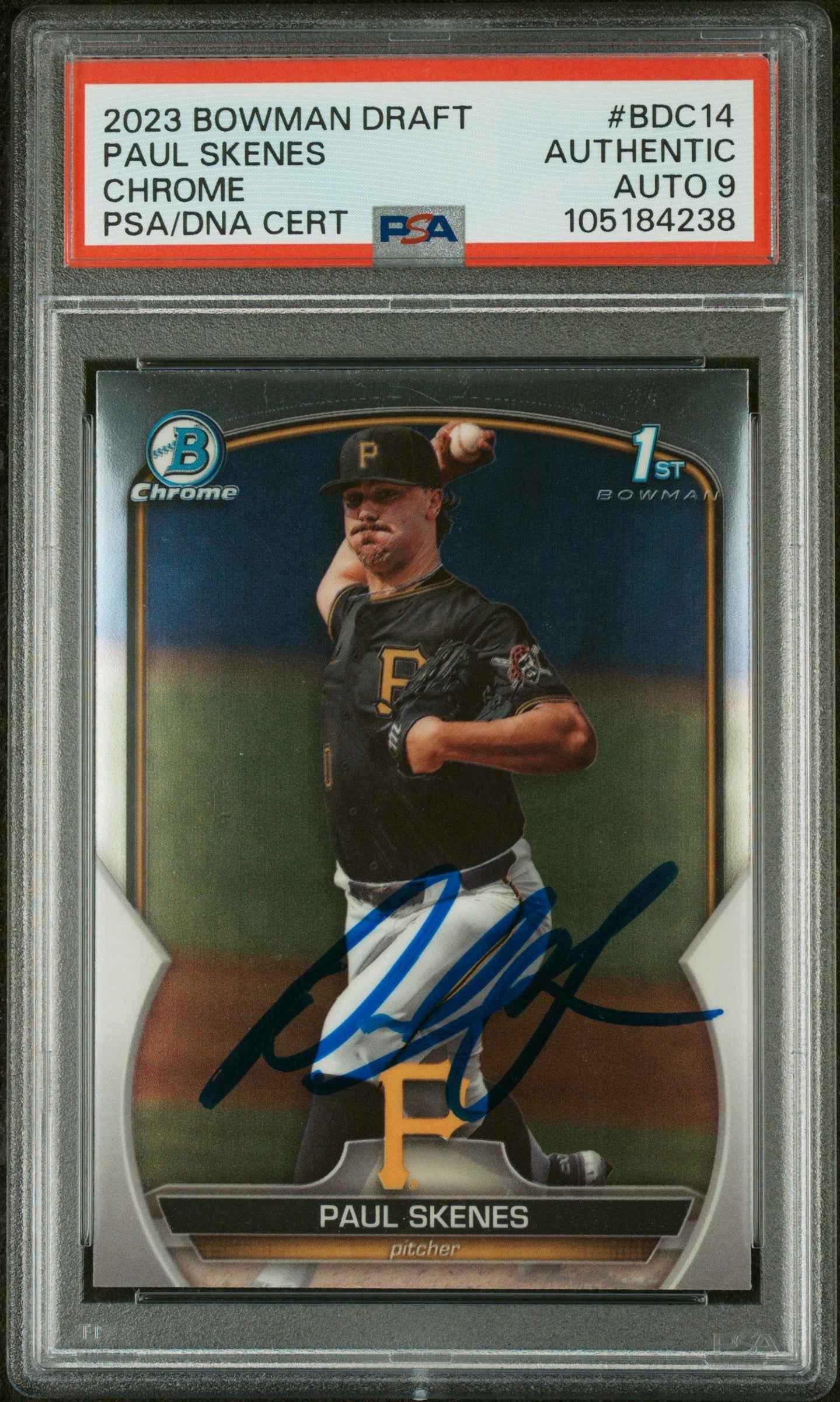 Graded 2023 Topps Bowman Draft Paul Skenes #BDC14 Chrome Rookie RC Baseball Card PSA 9 Auto Grade Mint