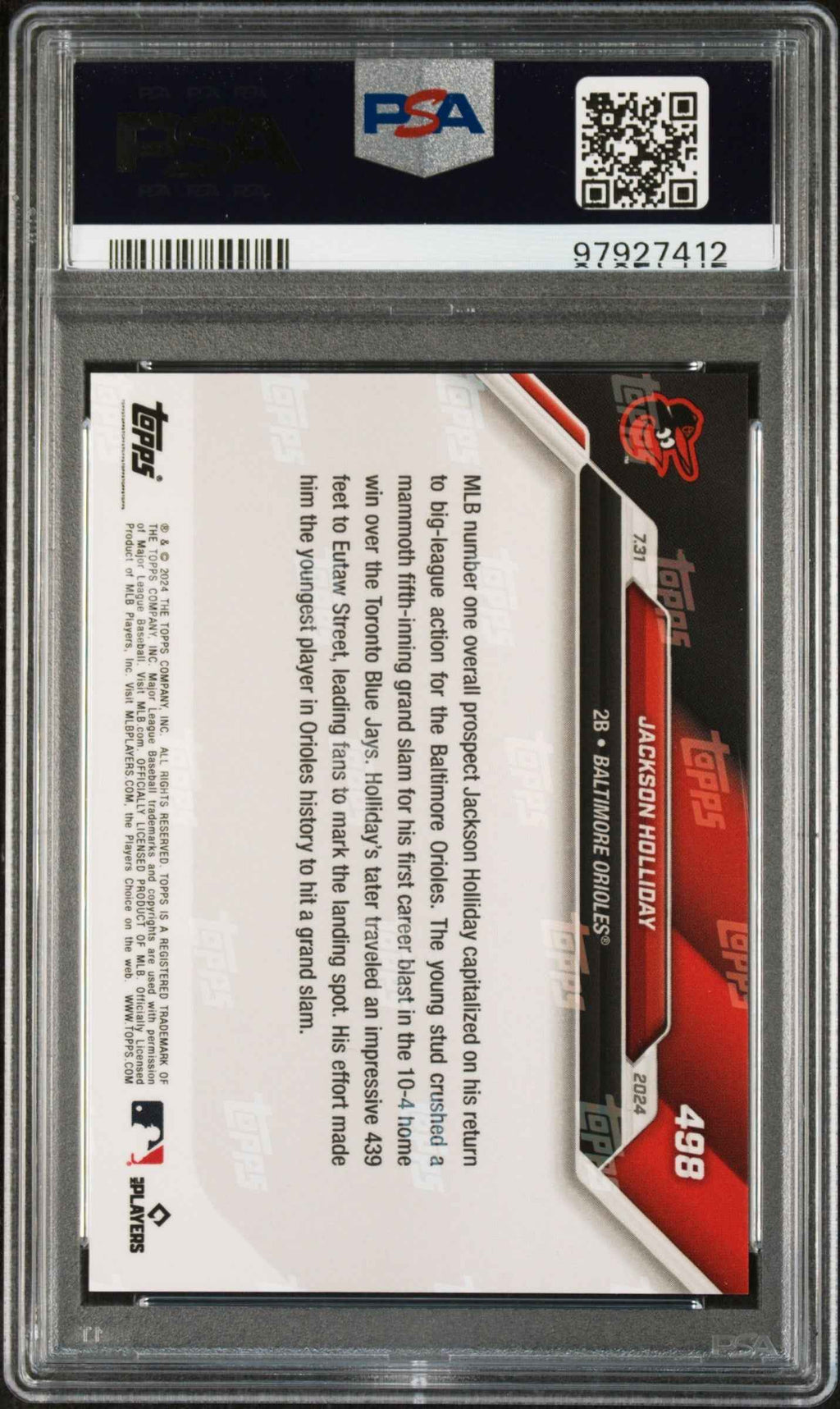 Graded 2024 Topps Now Jackson Holliday #498 1st MLB Home Run Rookie RC Baseball Card PSA 8 Near Mint