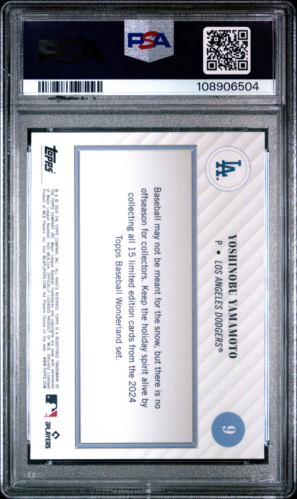 Graded 2024 Topps Wonderland Yoshinobu Yamamoto #9 Rookie RC Baseball Card PSA 9 Mint