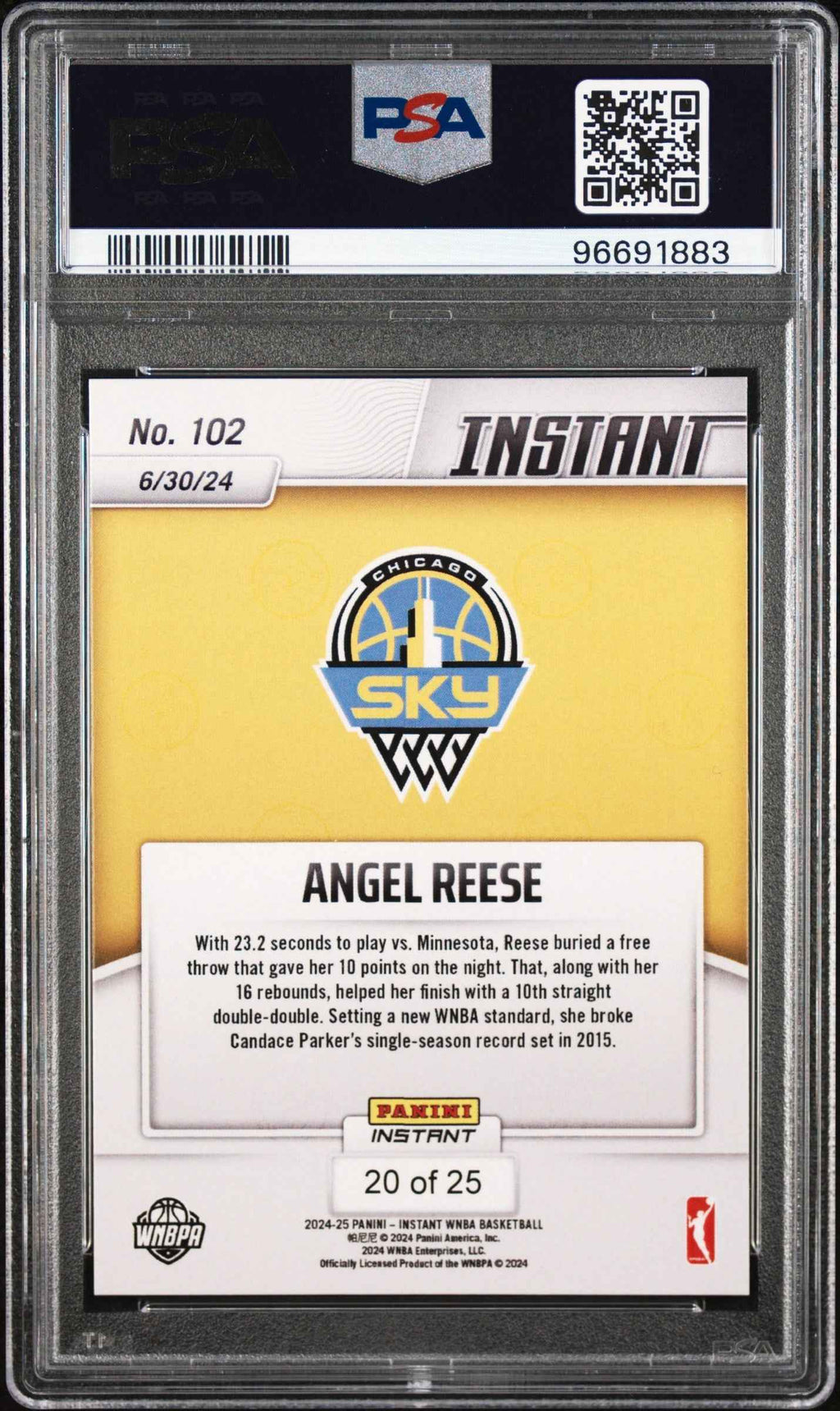 Graded 2024 Panini Instant WNBA Angel Reese #102 Jungle /25 Rookie RC Basketball Card PSA 10 Gem Mint
