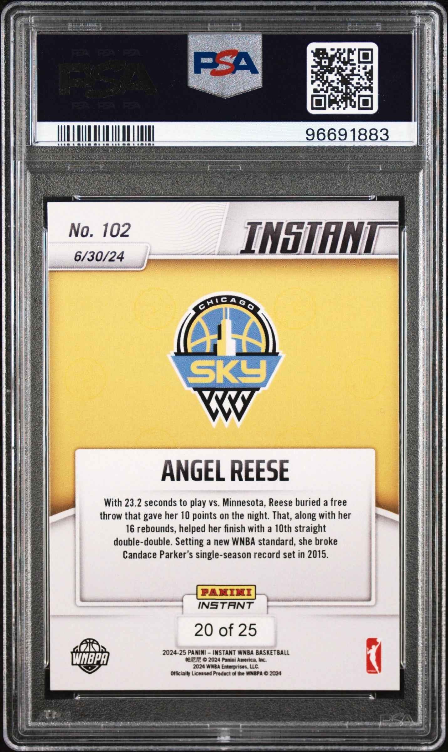 Graded 2024 Panini Instant WNBA Angel Reese #102 Jungle /25 Rookie RC Basketball Card PSA 10 Gem Mint