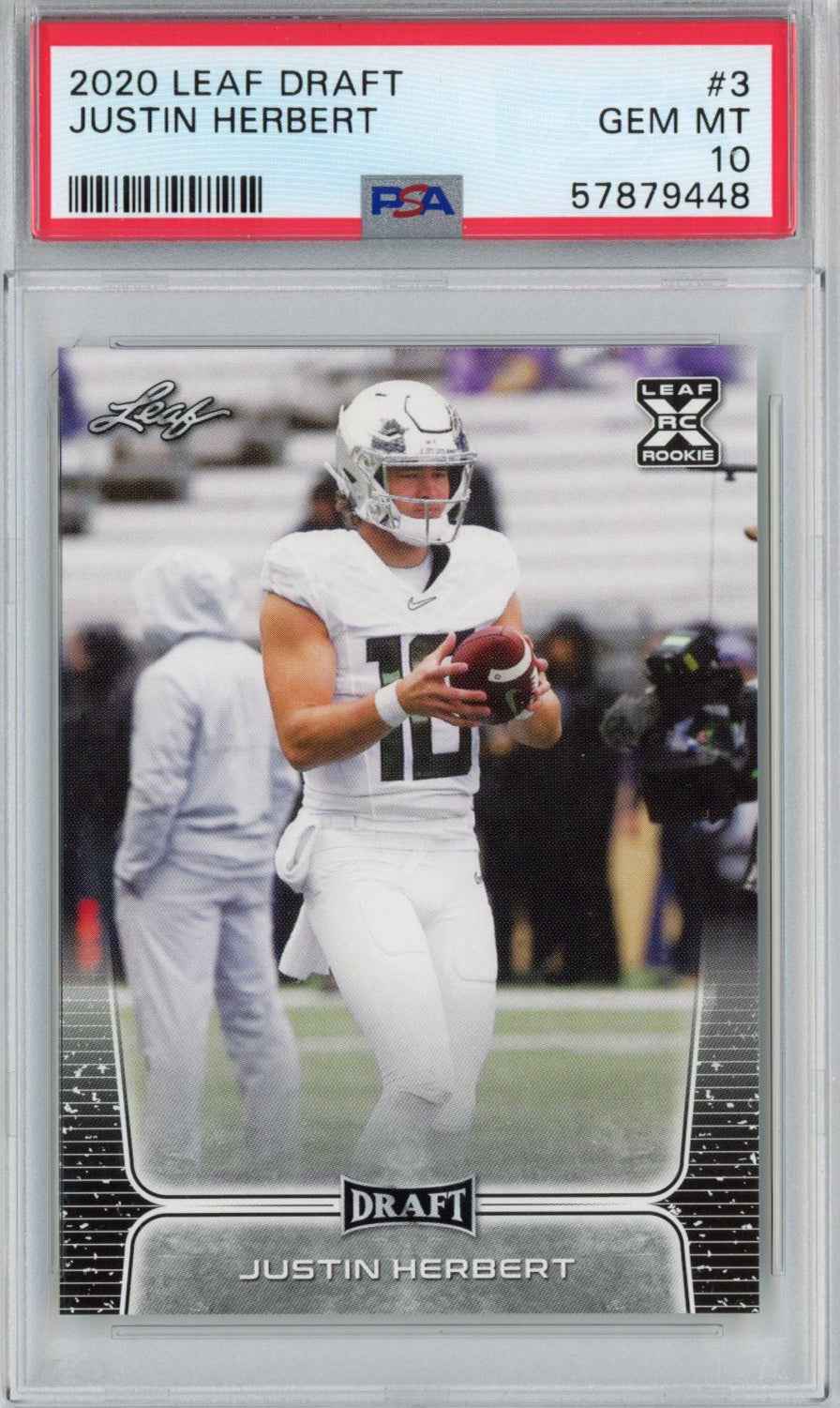 Graded 2020 Leaf Draft Justin Herbert #3 Rookie RC Football Card PSA 10 Gem Mint