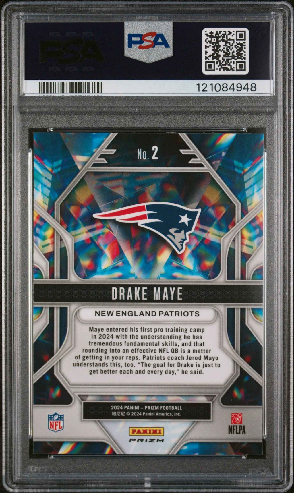 Graded 2024 Panini Prizm Drake Maye #2 Prizmatic Green Wave Rookie RC Football Card PSA 10 Gem Mint