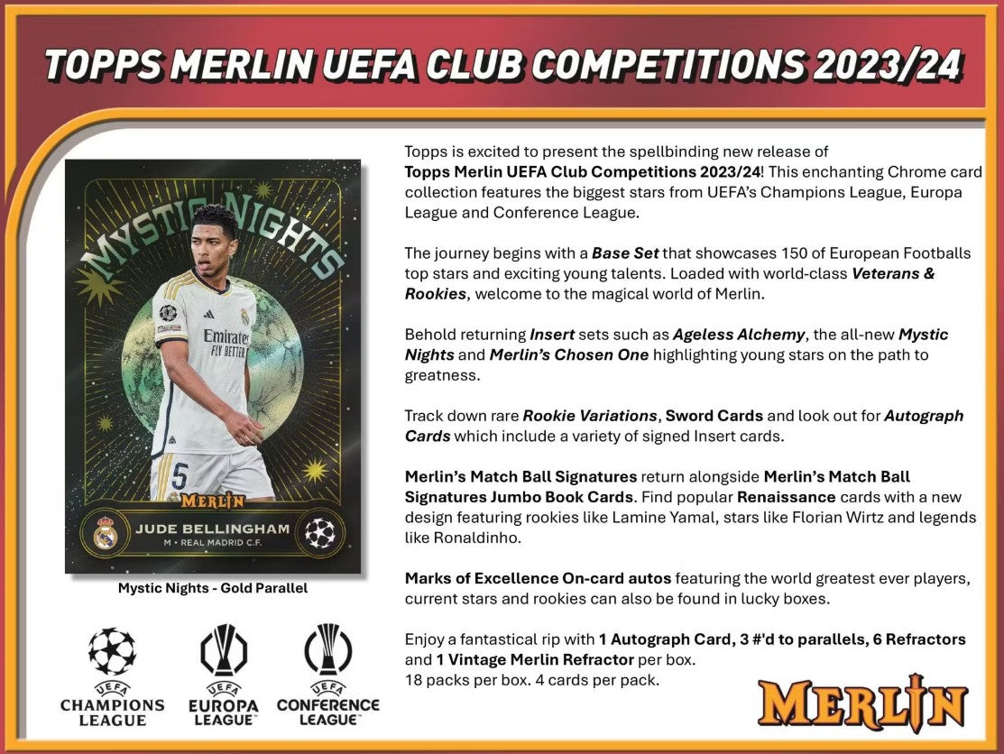 2023/24 Topps Chrome Merlin UEFA Club Competitions Soccer Hobby Box