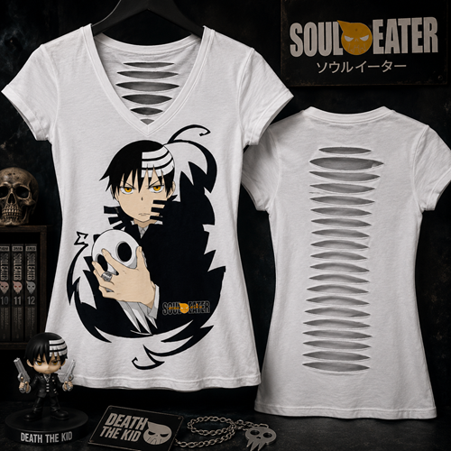 SOUL EATER DEATH THE KID STARE JUNIORS V-NECK LASER CUT BACK T-SHIRT