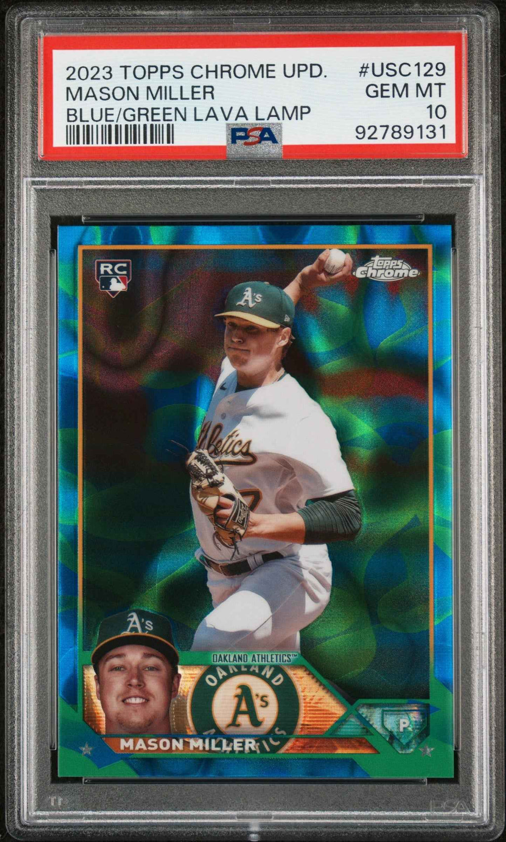 Graded 2023 Topps Chrome Update Mason Miller #USC129 Blue/Green Lava Lamp #/125 Rookie RC Baseball Card PSA 10 Gem Mint