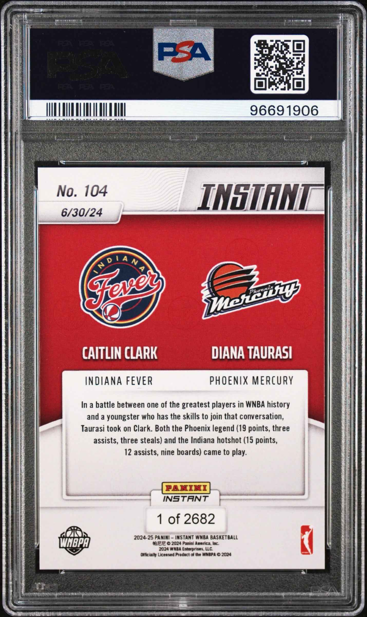Graded 2024 Panini Instant WNBA Caitlin Clark/Diana Taurasi #104 Basketball Card PSA 10 Gem Mint
