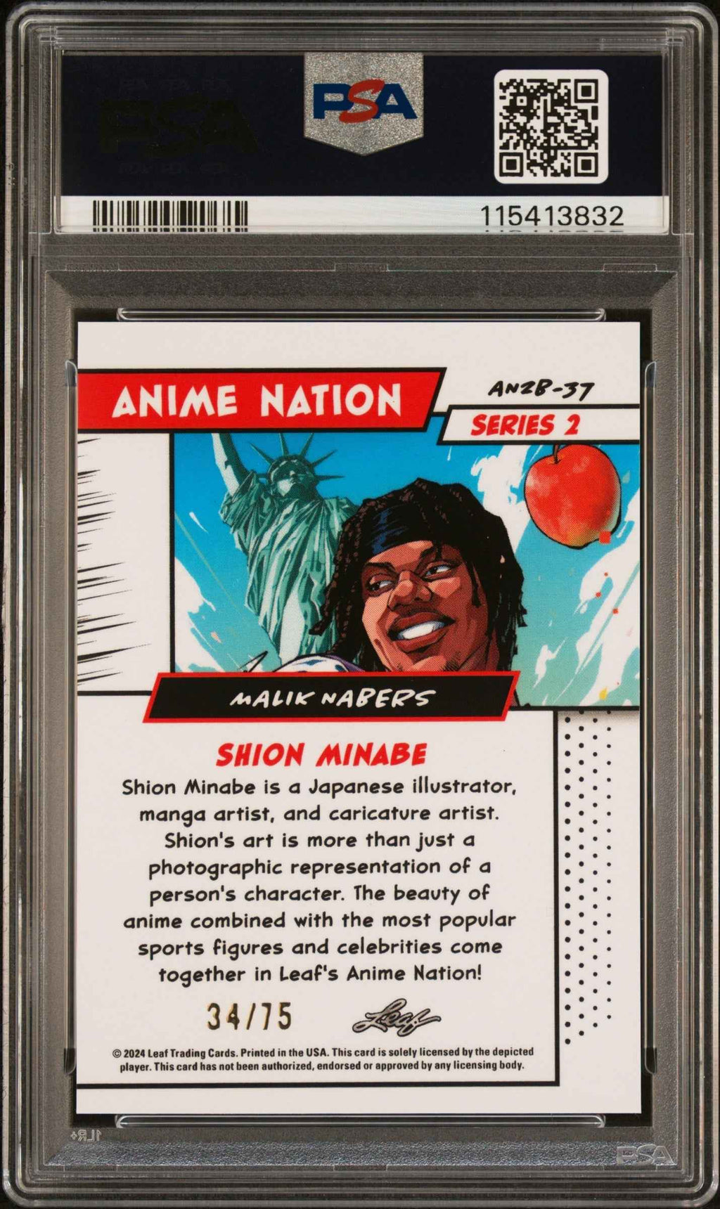 Graded 2024 Leaf Web Exclusives Malik Nabers #37 Anime Nation Series 2 Blue /75 Football Card PSA 8 Near Mint