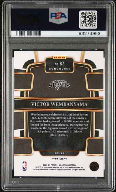 Graded 2023 Panini Select Victor Wembanyama #87 Silver Rookie RC Basketball Card PSA 10 Gem Mint