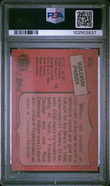 Graded 1987 Topps William The Refrigerator Perry #55 Football Card PSA 10 Gem Mint