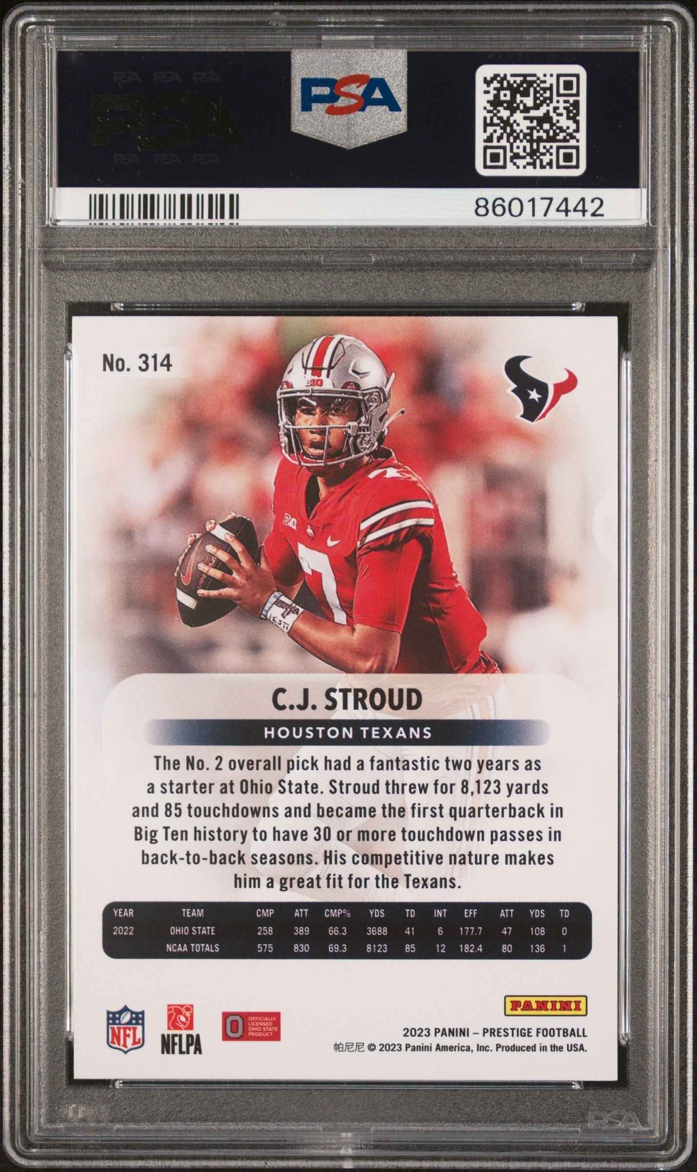 Graded 2023 Panini Prestige CJ Stroud #314 Rookie RC Football Card PSA 10 Gem Mint