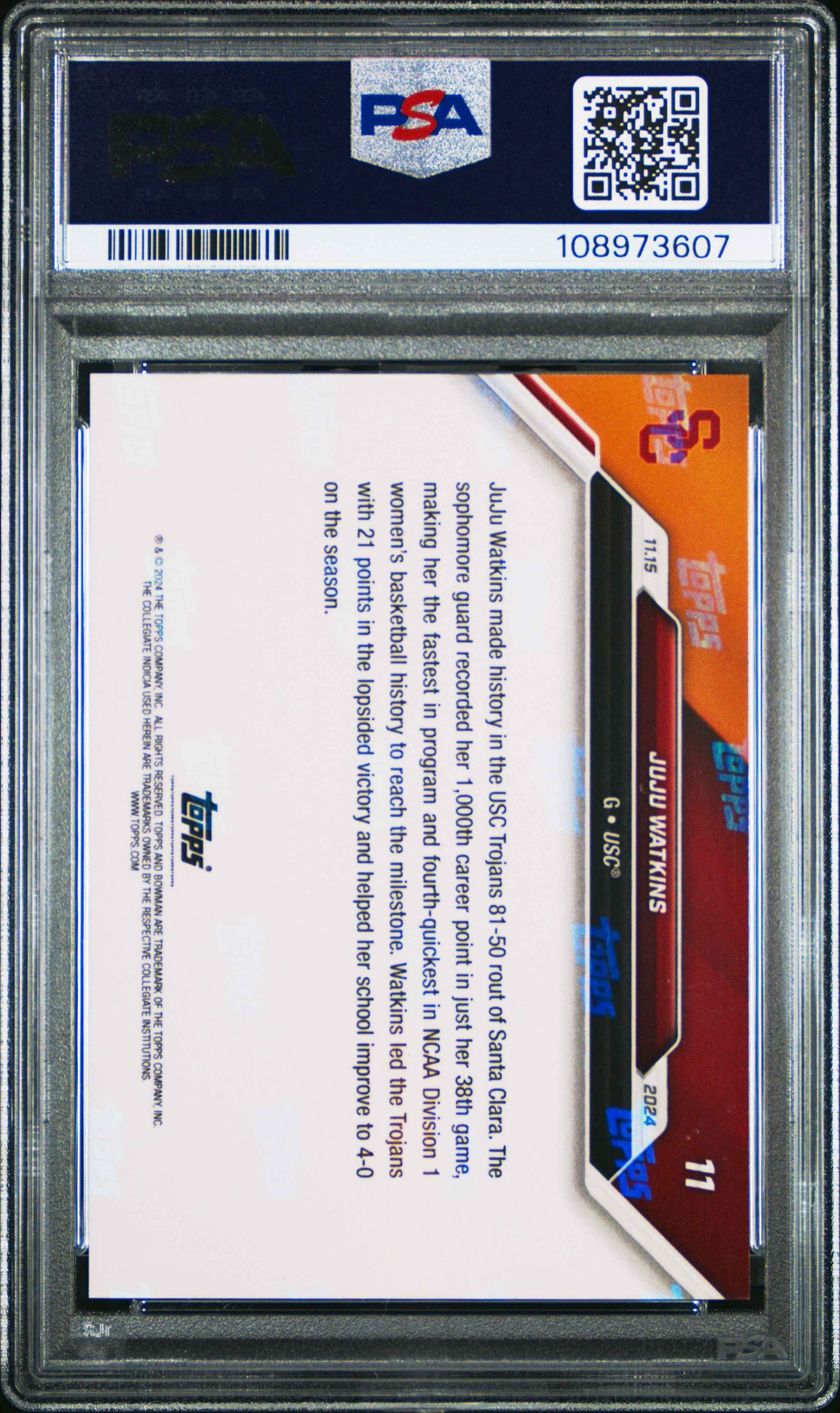 Graded 2024 Topps Bowman U Now JuJu Watkins #11 Rookie RC Basketball Card PSA 9 Mint