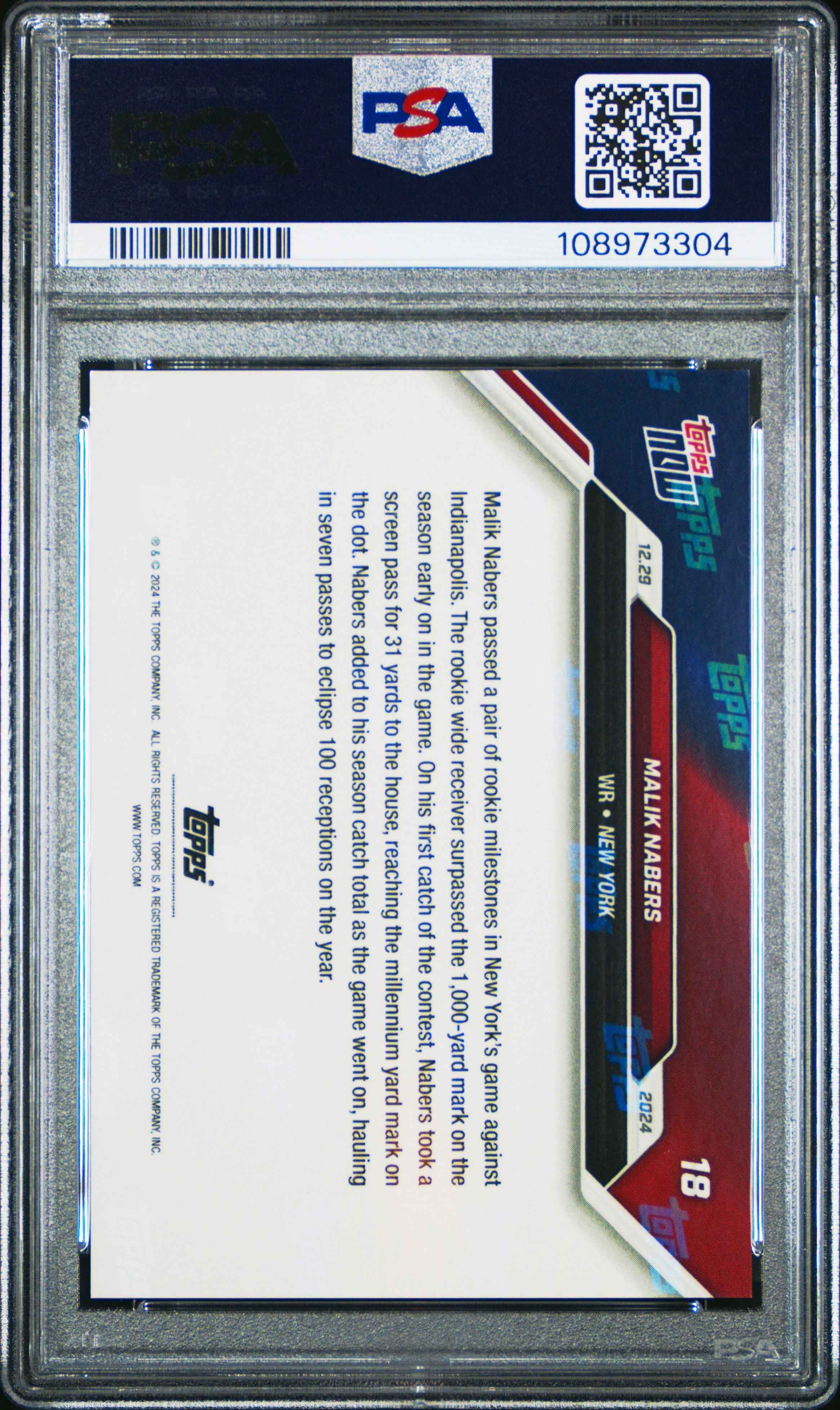 Graded 2024 Topps Now Malik Nabers #18 Rookie RC Football Card PSA 10 Gem Mint