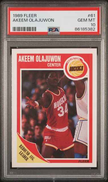 Graded 1989 Fleer Hakeem Akeem Olajuwon #61 Basketball Card PSA 10 Gem Mint
