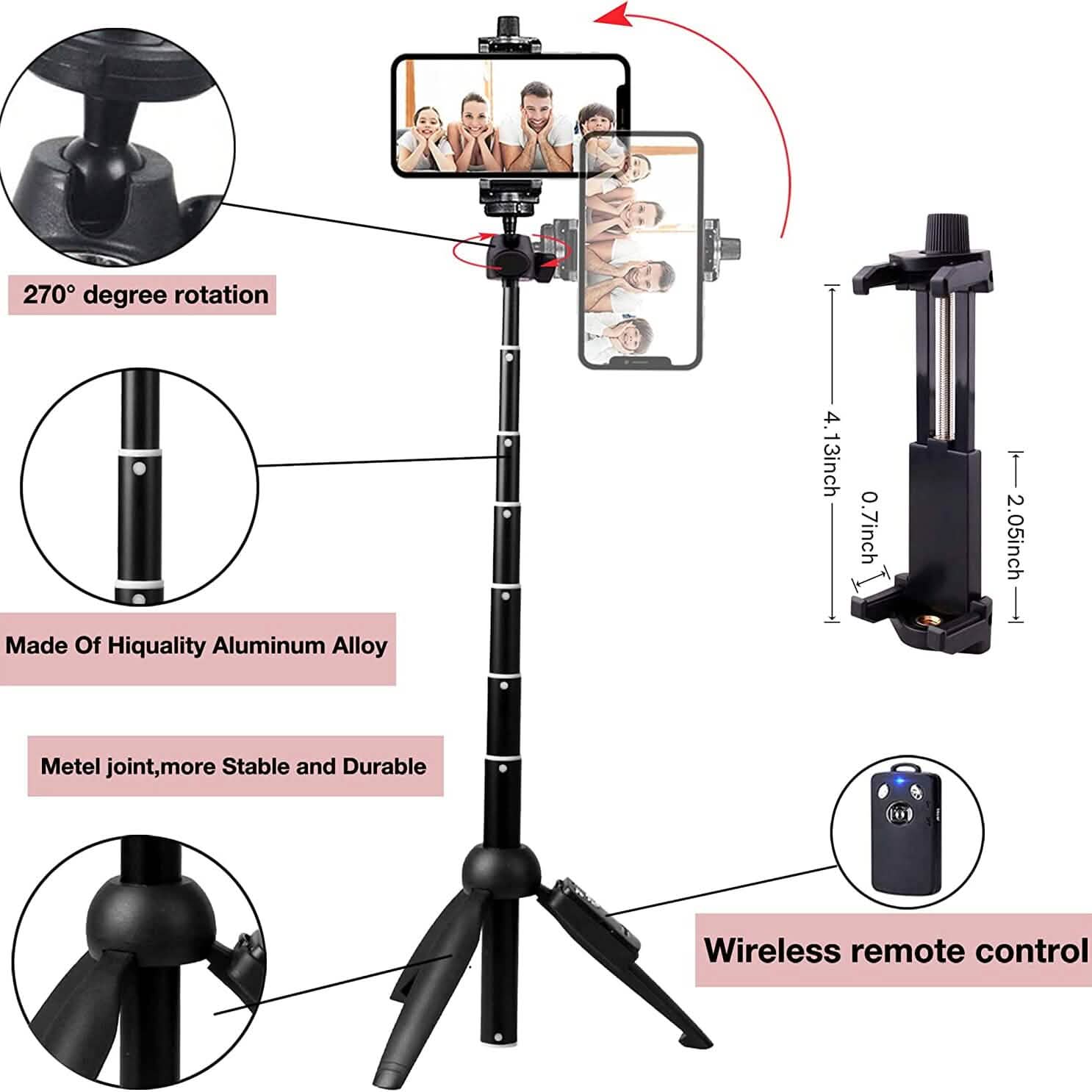 Aluminum Alloy Selfie Stick Phone Tripod