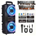 Portable Bluetooth Speaker with Subwoofer Bass, Dual 6.5" LED Woofers and Microphone
