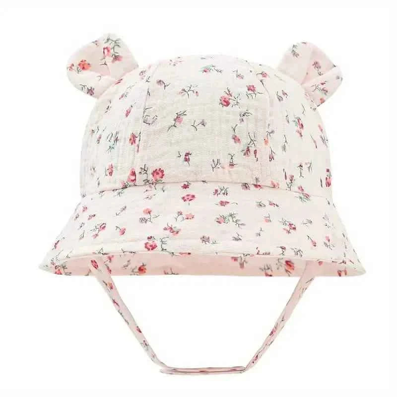 Baby Summer Beach Adjustable Bucket Cute Cotton Hat with Ears