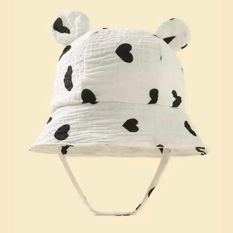 Baby Summer Beach Adjustable Bucket Cute Cotton Hat with Ears