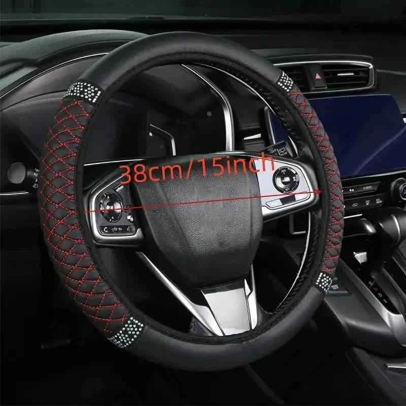 Bling Soft Faux Leather Car Steering Wheel Cover Non-Slip Heat And Cold Protector