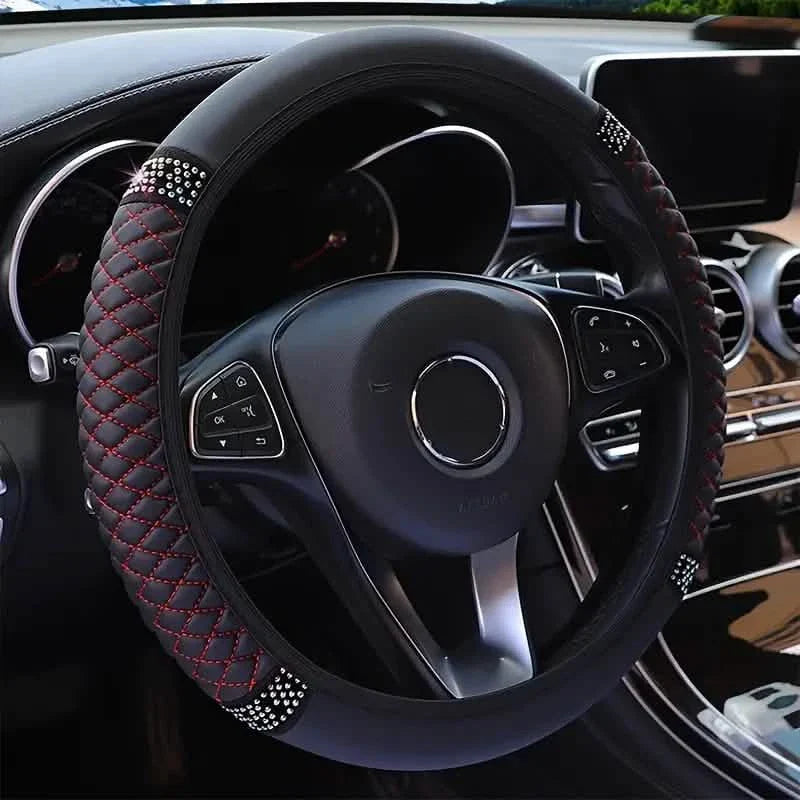 Bling Soft Leather Car Steering Wheel Cover Non-Slip Heat And Cold Protector