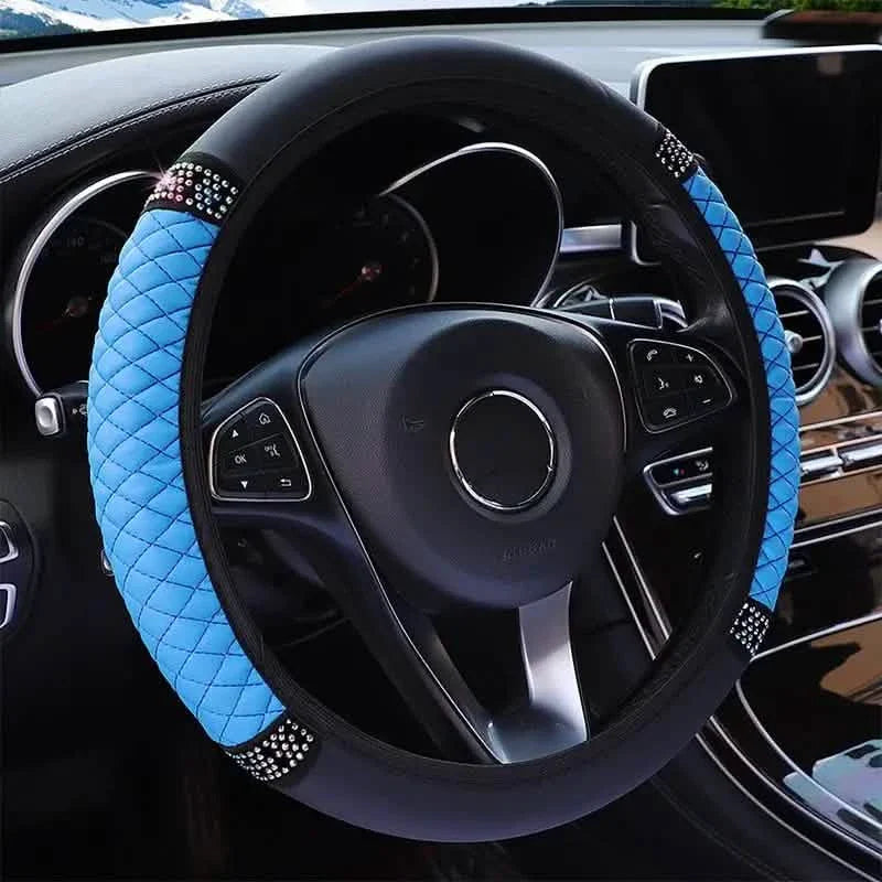 Bling Soft Leather Car Steering Wheel Cover Non-Slip Heat And Cold Protector