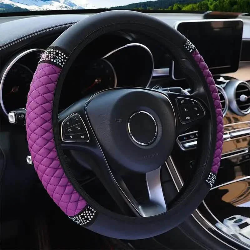 Bling Soft Leather Car Steering Wheel Cover Non-Slip Heat And Cold Protector