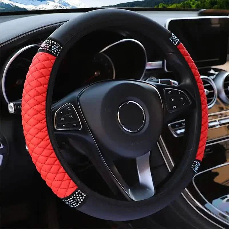 Bling Soft Leather Car Steering Wheel Cover Non-Slip Heat And Cold Protector