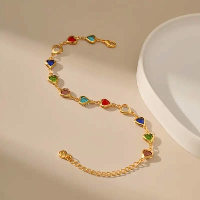 Colorful Heart-Shaped Zirconia Bracelet