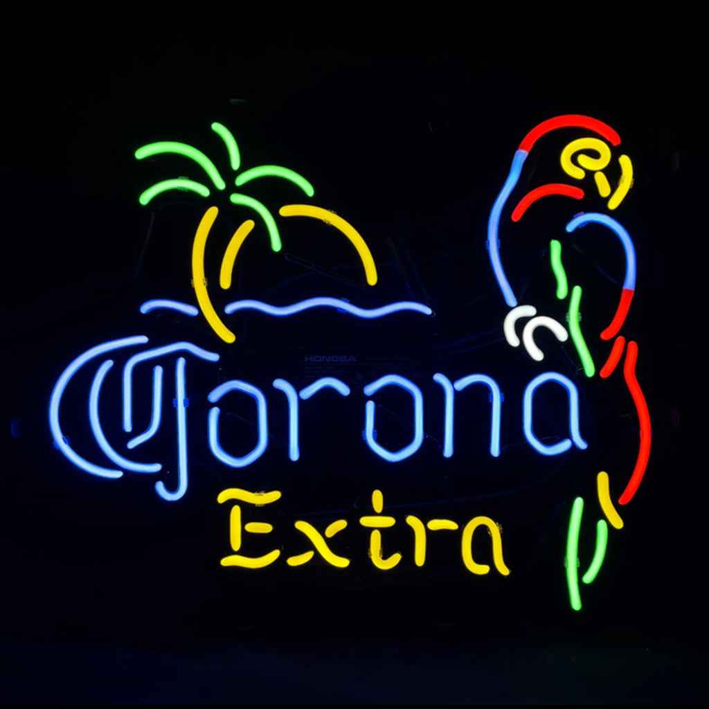 Palm Tree Parrot Corona Extra in Yellow Neon Sign Light
