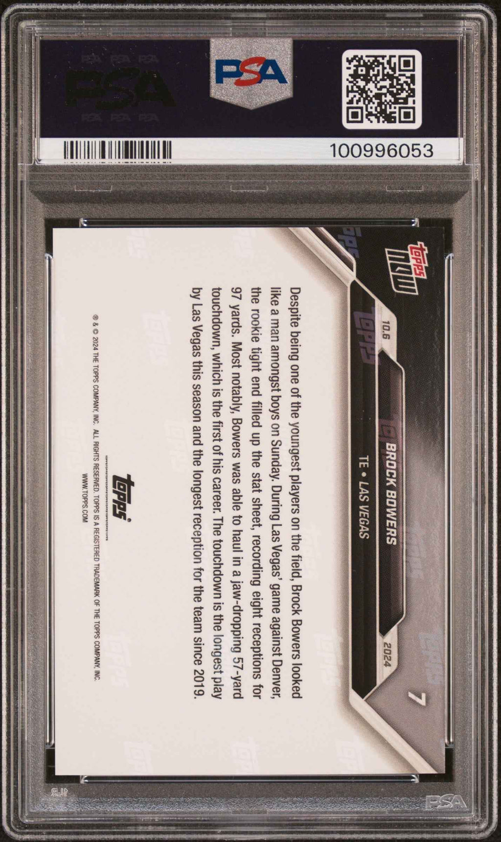 Graded 2024 Topps Now Brock Bowers #7 Rookie RC Football Card PSA 10 Gem Mint