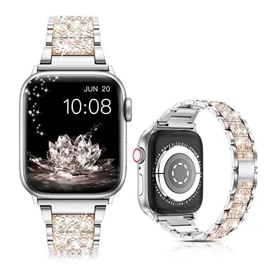 Diamond Rhinestone Stainless Steel Metal Wristband Strap