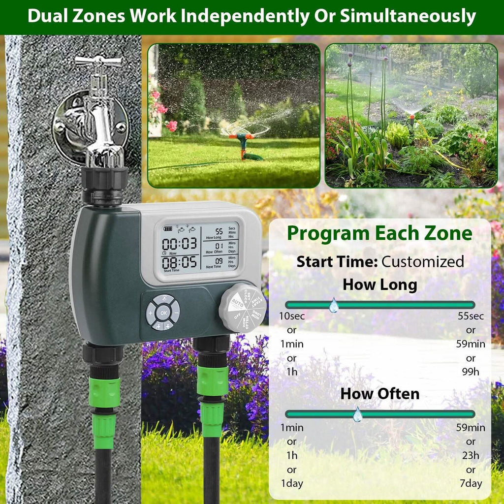 Digital Programmable Sprinkler Timer with 2 Outlet Zones