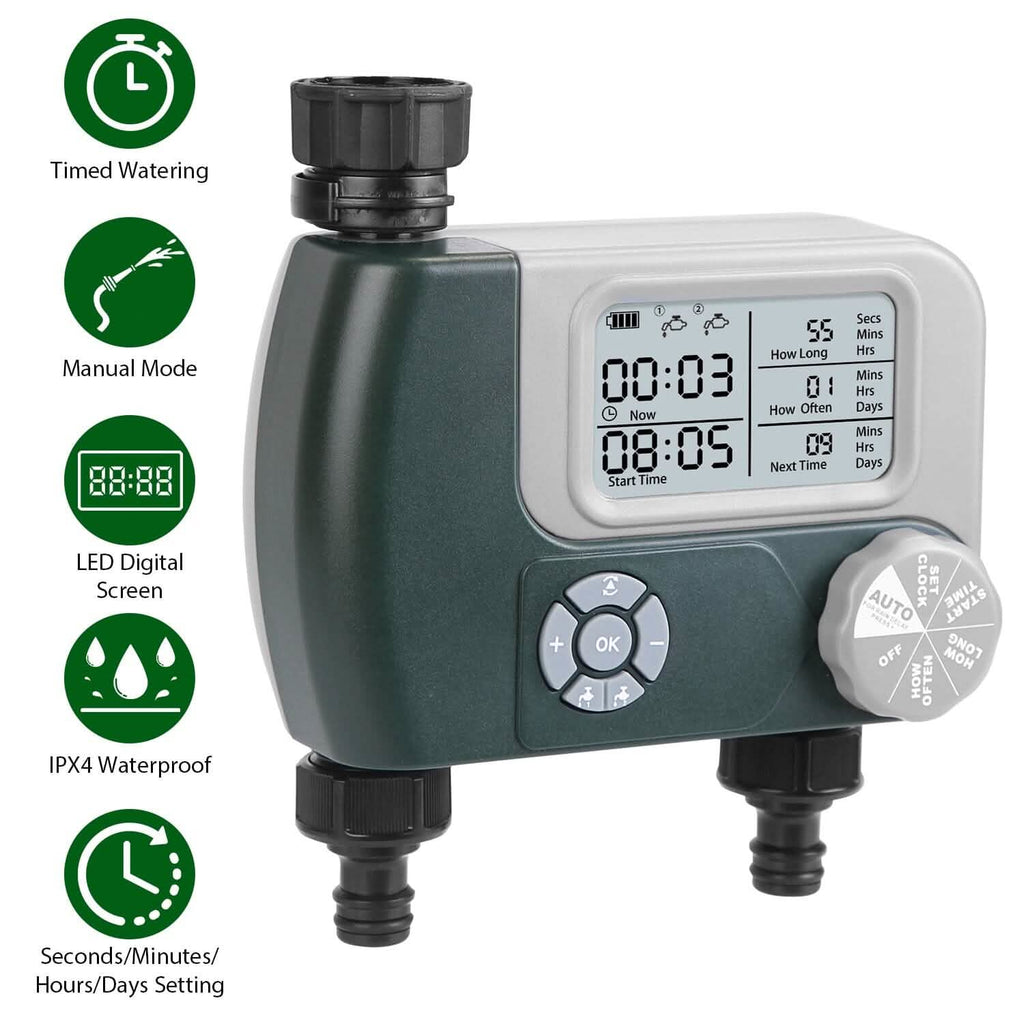 Digital Programmable Sprinkler Timer with 2 Outlet Zones