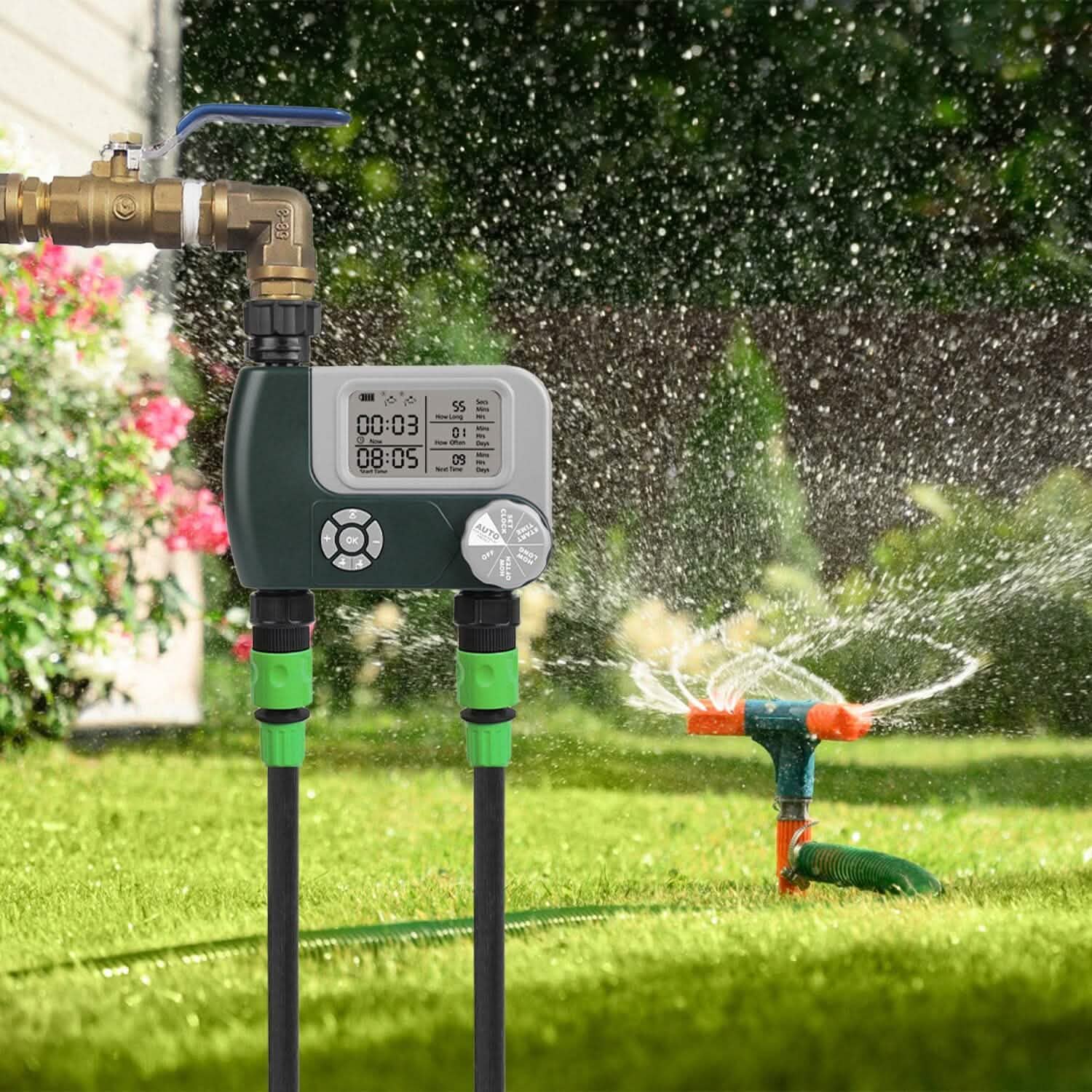 Digital Programmable Sprinkler Timer with 2 Outlet Zones