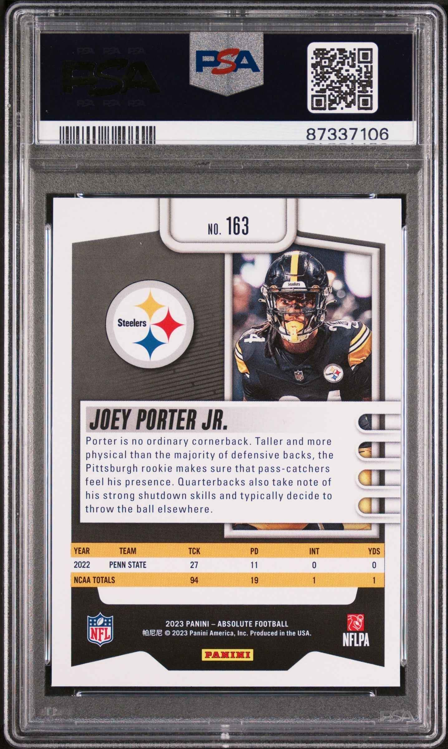 Graded 2023 Panini Absolute Joey Porter Jr #163 Rookie RC Football Card PSA 10 Gem Mint