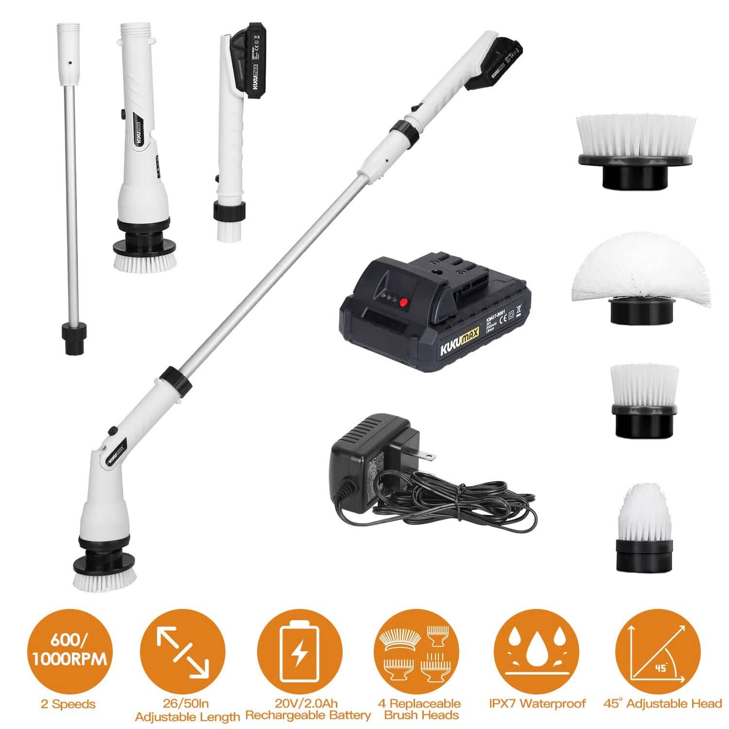 Electric Cordless Spin Scrubber Cleaning Brush with 4 Replaceable Heads