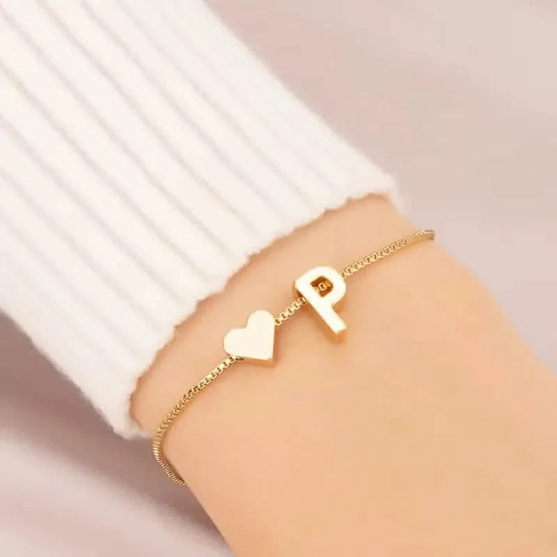 Elegant Love Heart Charm Bracelet - Delicate Minimalist Link Chain