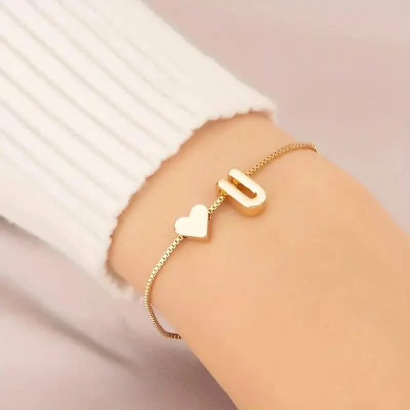 Elegant Love Heart Charm Bracelet - Delicate Minimalist Link Chain