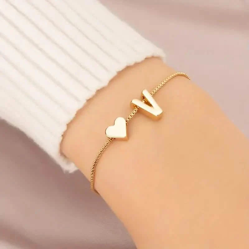 Elegant Love Heart Charm Bracelet - Delicate Minimalist Link Chain