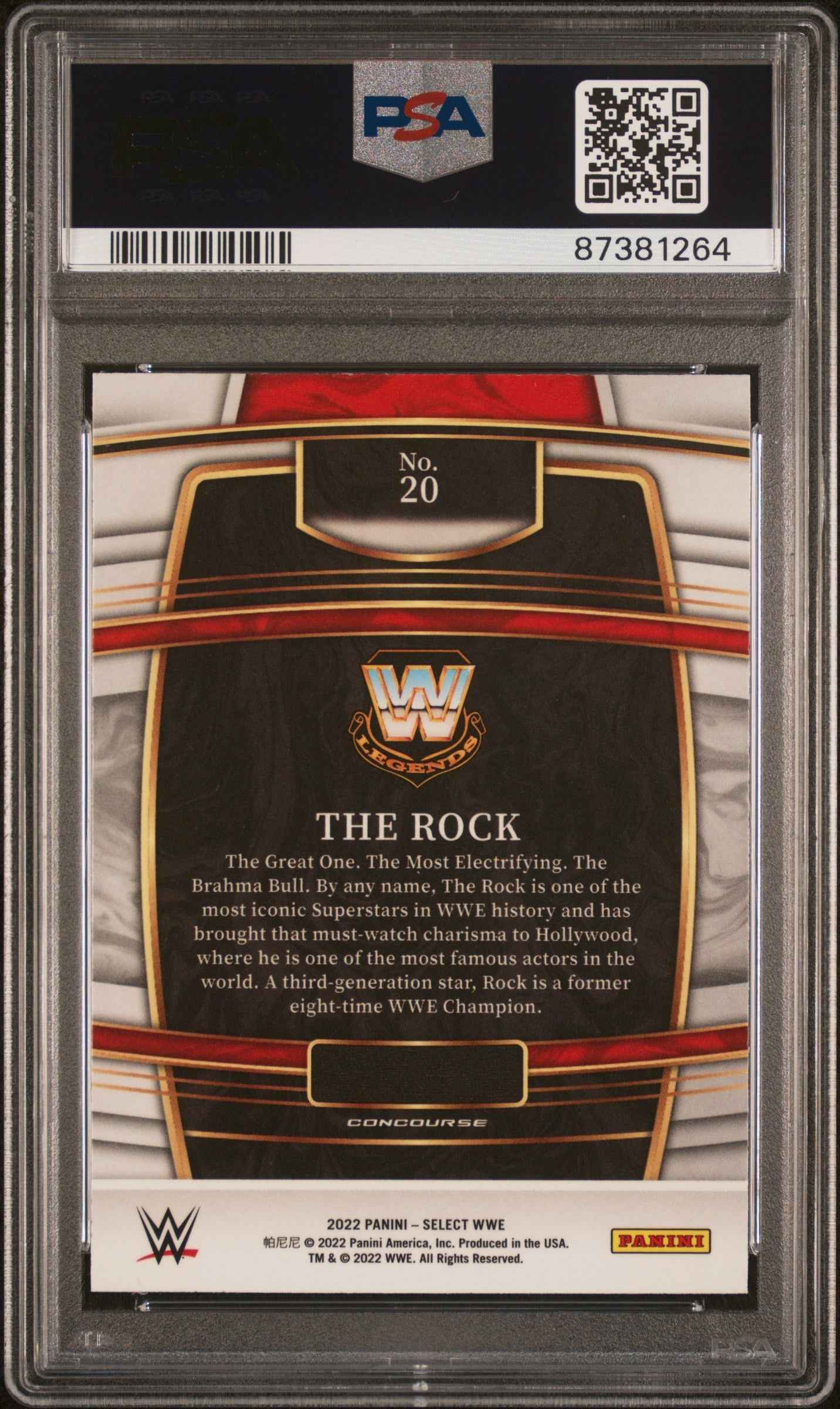 Graded 2022 Panini Select WWE The Rock #20 Red & Blue Wrestling Card PSA 10 Gem Mint