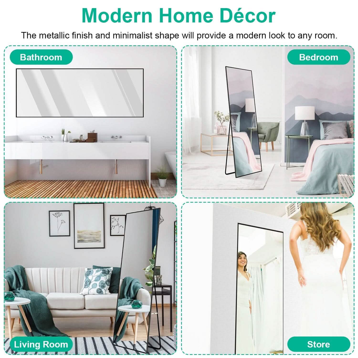 Full Length Mirror Aluminum Alloy Wall Mirror Free Standing Floor