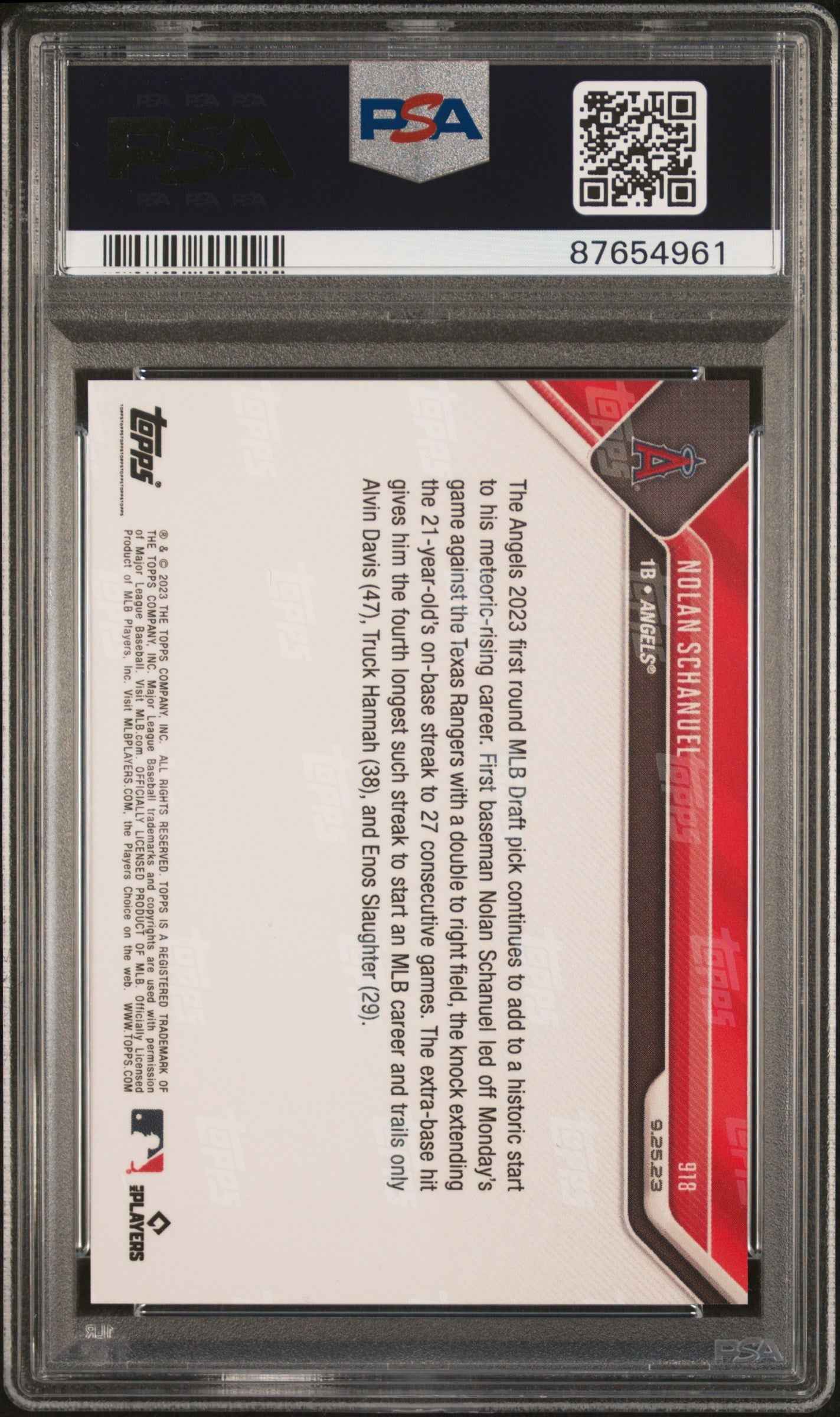 Graded 2023 Topps Now Nolan Schanuel #918 Rookie RC Baseball Card PSA 10 Gem Mint