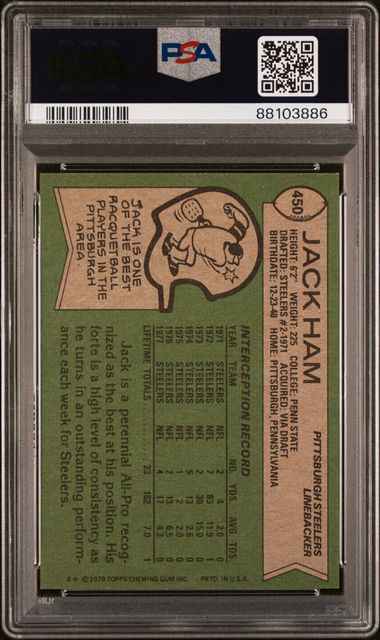 Graded 1978 Topps Jack Ham #450 Football Card PSA 9 Mint