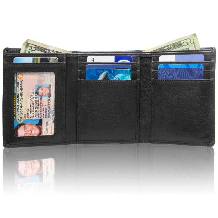 Mens RFID Wallet - Extra Capacity Leather Trifold 7 slot with ID Window