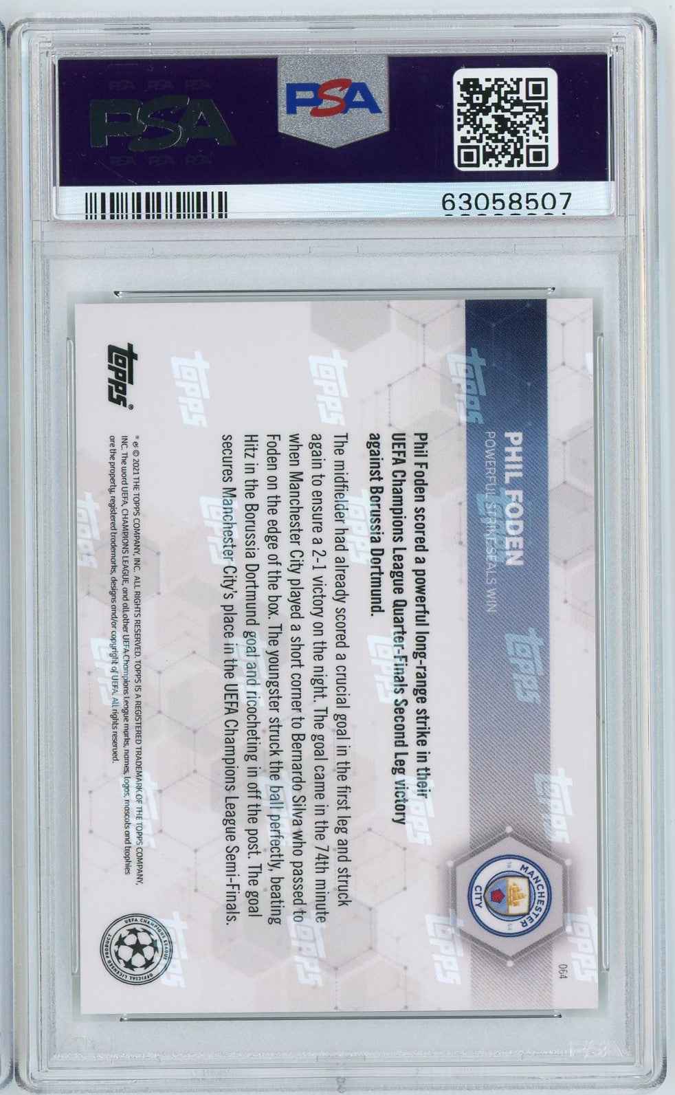 Graded 2020 Topps Now UCL Phil Foden #064 Soccer Card PSA 10 Gem Mint