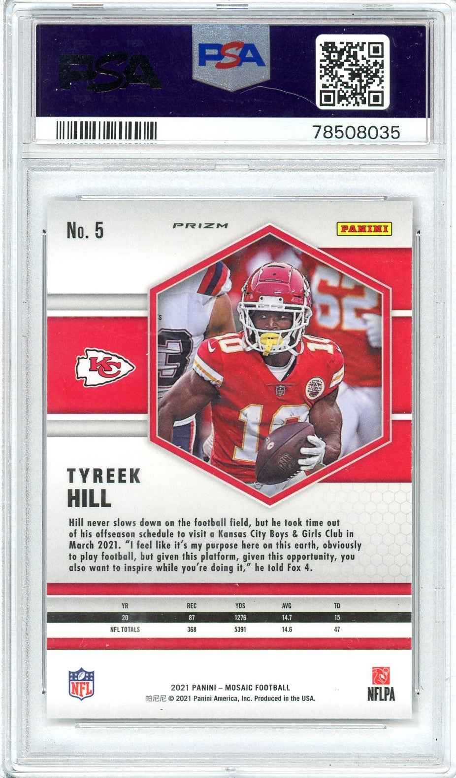Graded 2022 Panini Legacy Tyreek Hill #45 Football Card PSA 10 Gem Mint