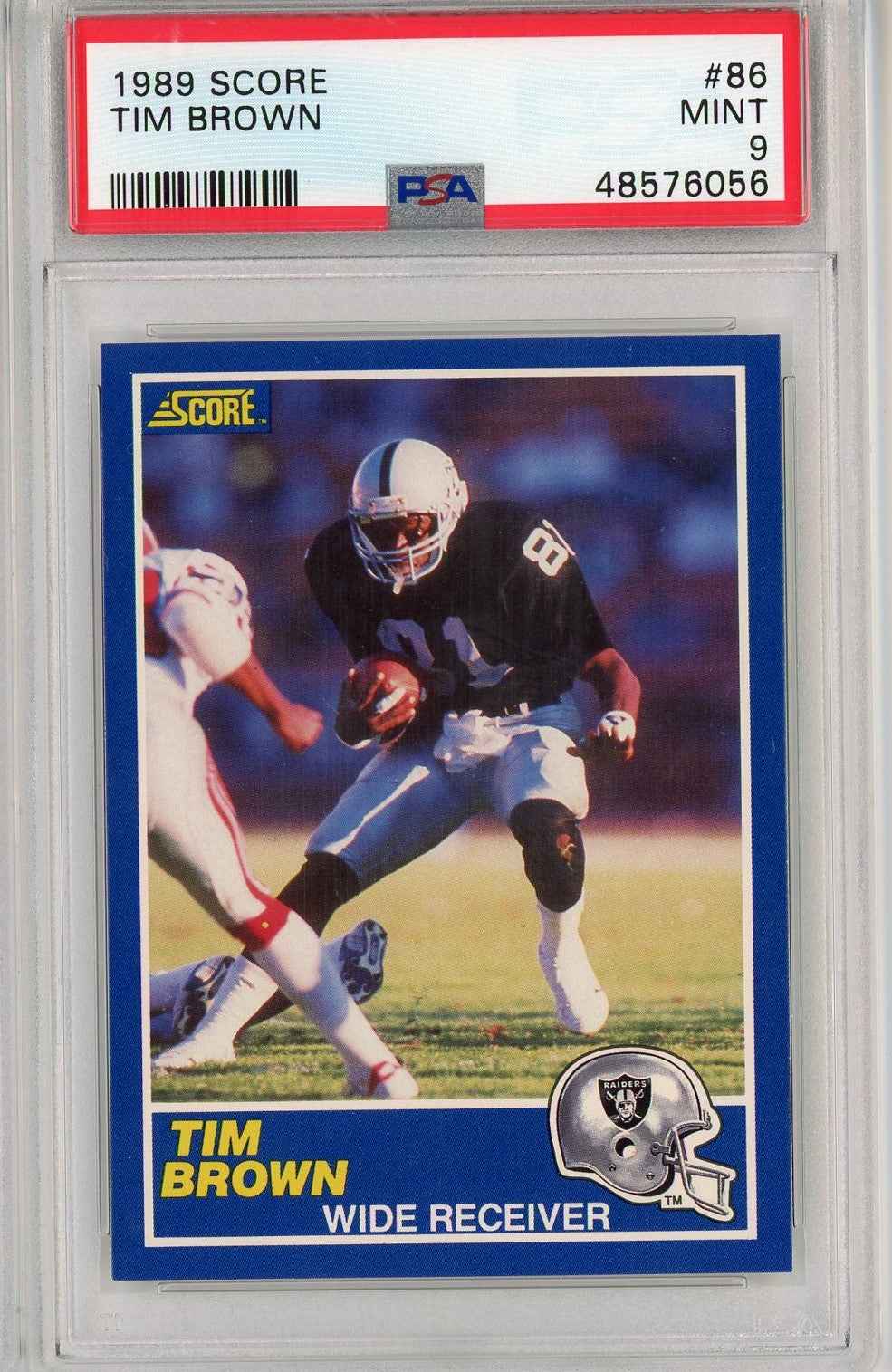 Graded 1989 Score Tim Brown #86 Rookie RC Football Card PSA 9 Mint