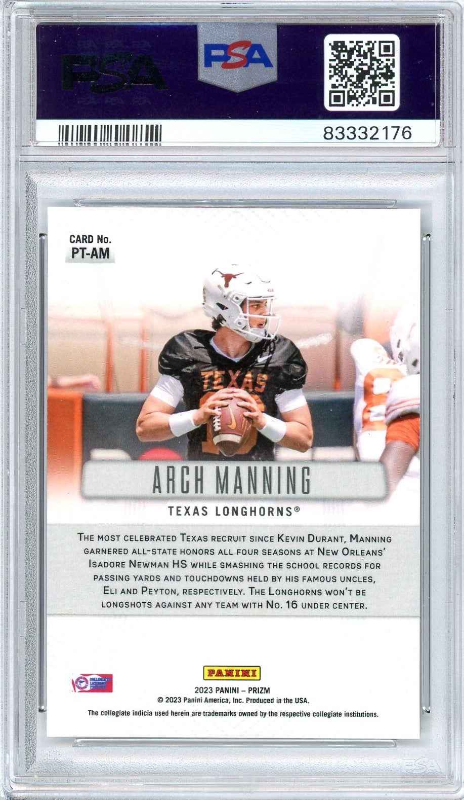 Graded 2023 Prizm Throwback Arch Manning #PTAM Rookie RC Football Card PSA 10 Gem Mint