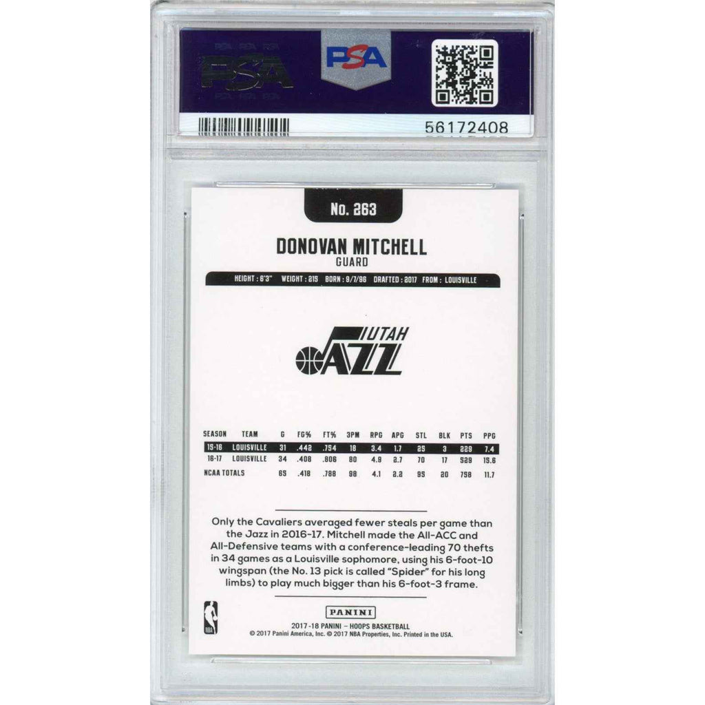 Graded 2017-18 Panini Hoops Donovan Mitchell #263 Rookie RC Basketball Card PSA 10 Gem Mint
