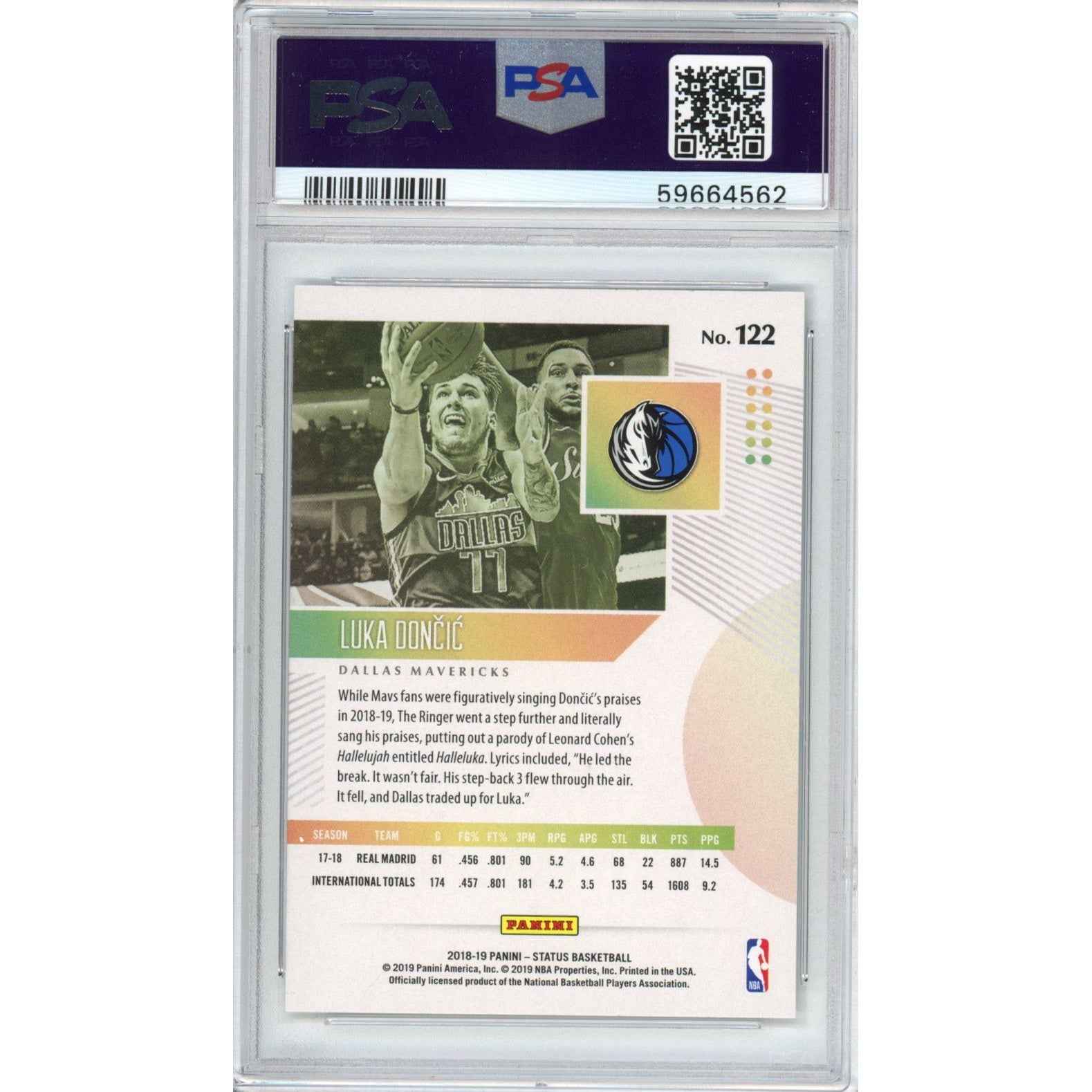 Graded 2018-19 Panini Status Luka Doncic #122 Rookie RC Basketball Card PSA 10 Gem Mint
